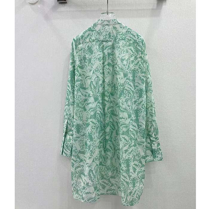Dior Men CD Blouse Melocoton Sea Green Cotton Voile with Allover Butterfly Motif