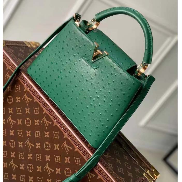 Louis Vuitton LV Women Capucines BB Menthe Mint Ostrich Leather Monogram Flower