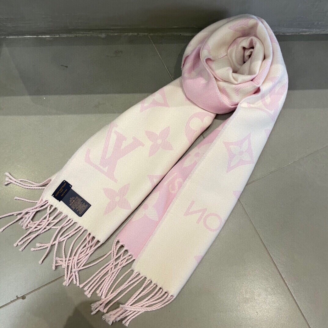 Louis Vuitton LV Women Essential Scarf Pink Wool Jacquard Weave Monogram Pattern