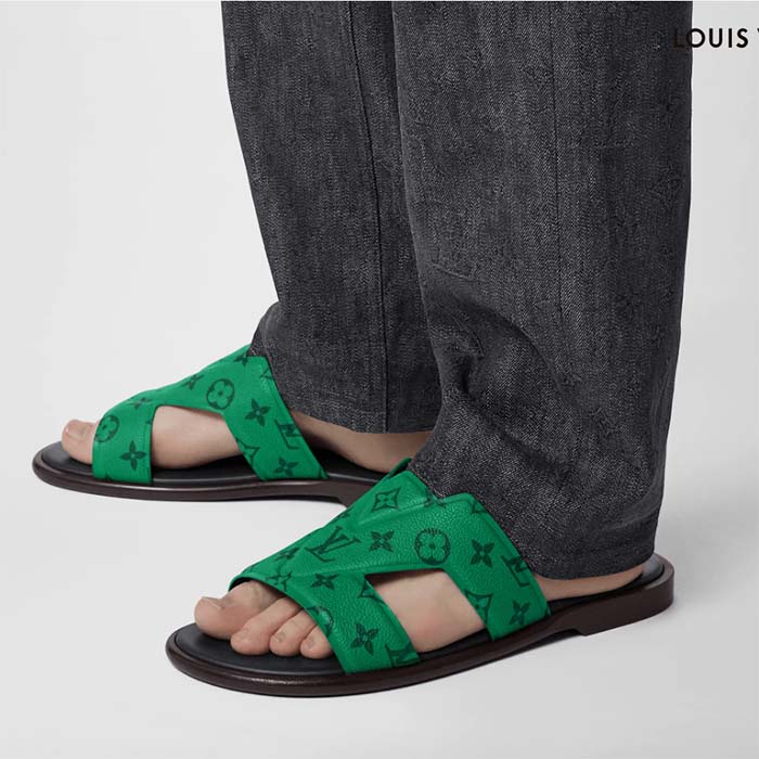 Louis Vuitton LV Unisex Oasis Mule Eclipse Green Monogram Grained Calf Leather Rubber