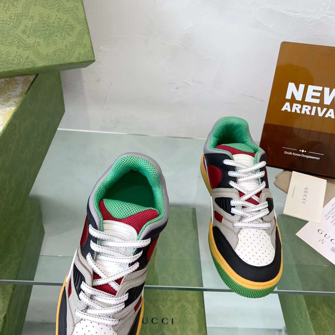 Gucci Unisex Basket Sneaker Black Demetra Red Mesh Rubber Sole Low 3.3 Cm Heel