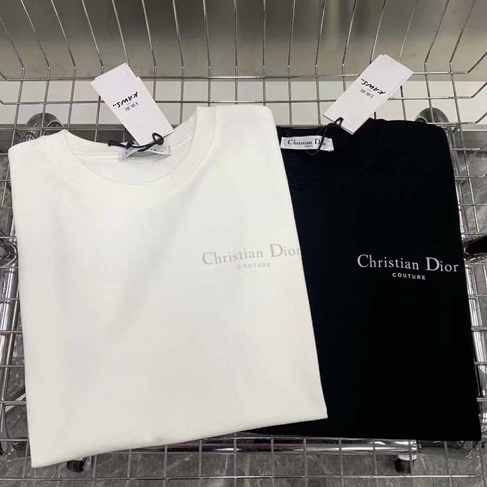 Dior Women CD Christian Dior Couture Relaxed Fit T-Shirt Black Ribbed Crew Neck Organic Cotton