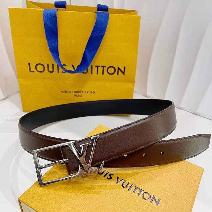Louis Vuitton Unisex LV Skyline 35 MM Belt Brown Napa Leather Silver-Colour Finish Hardware