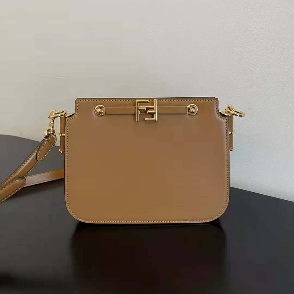 Fendi Women Touch Leather Bag with A Metal FF Clasp-Brown