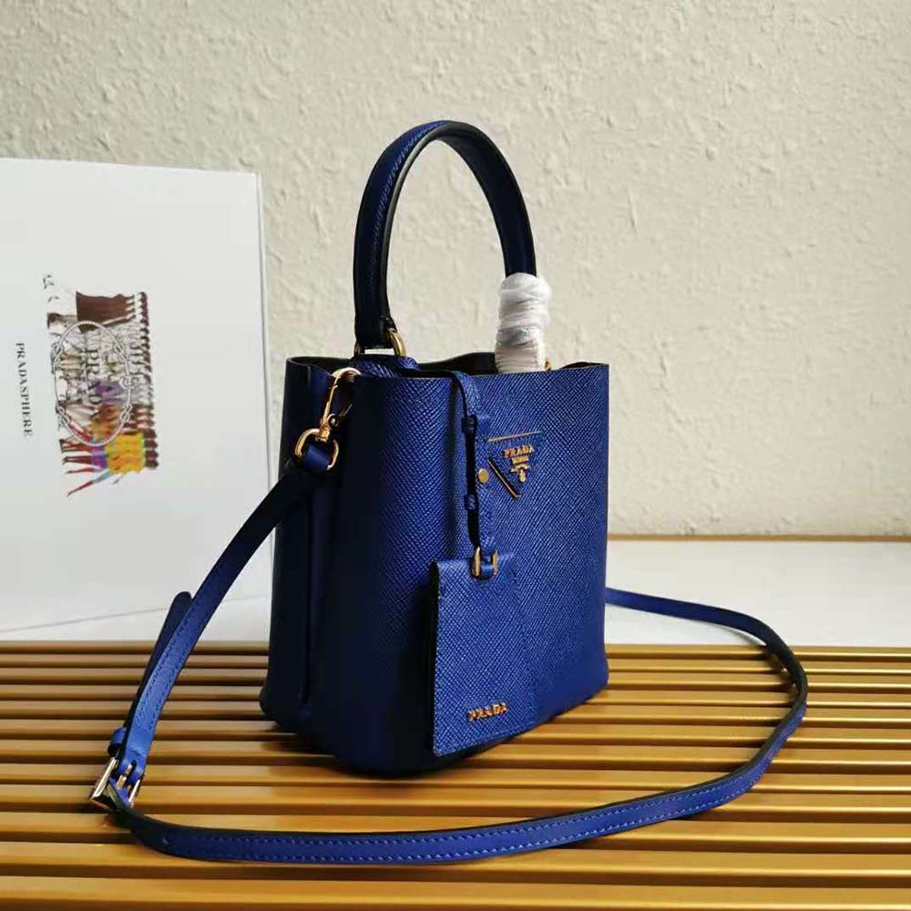 Prada Women Small Saffiano Leather Prada Panier Bag-Navy