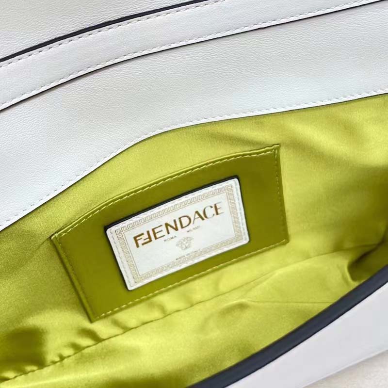 Fendi Women FF Baguette Brooch Fendace White Leather Bag