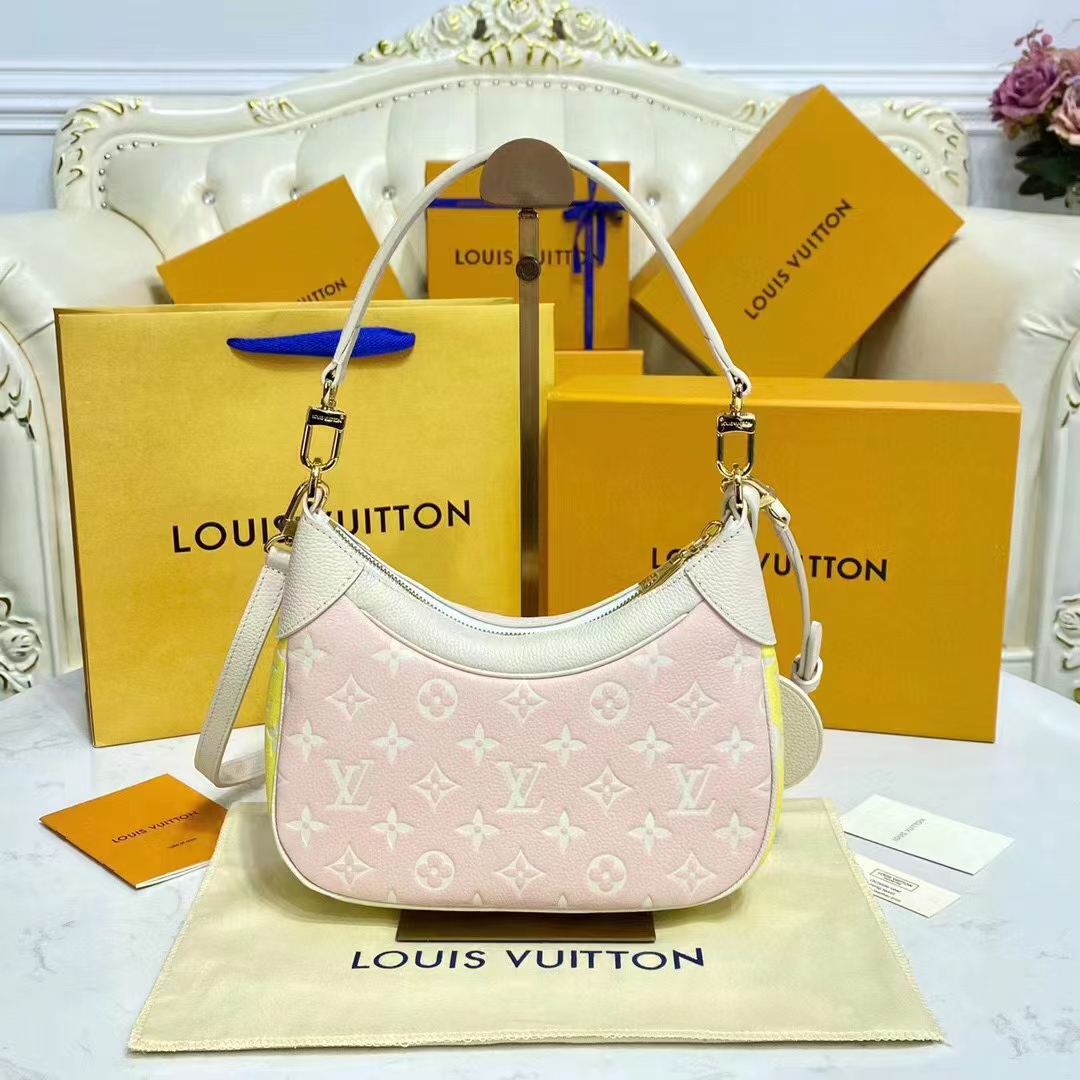 Louis Vuitton LV Women Bagatelle Beige Handbag Printed Embossed Grained Cowhide Leather