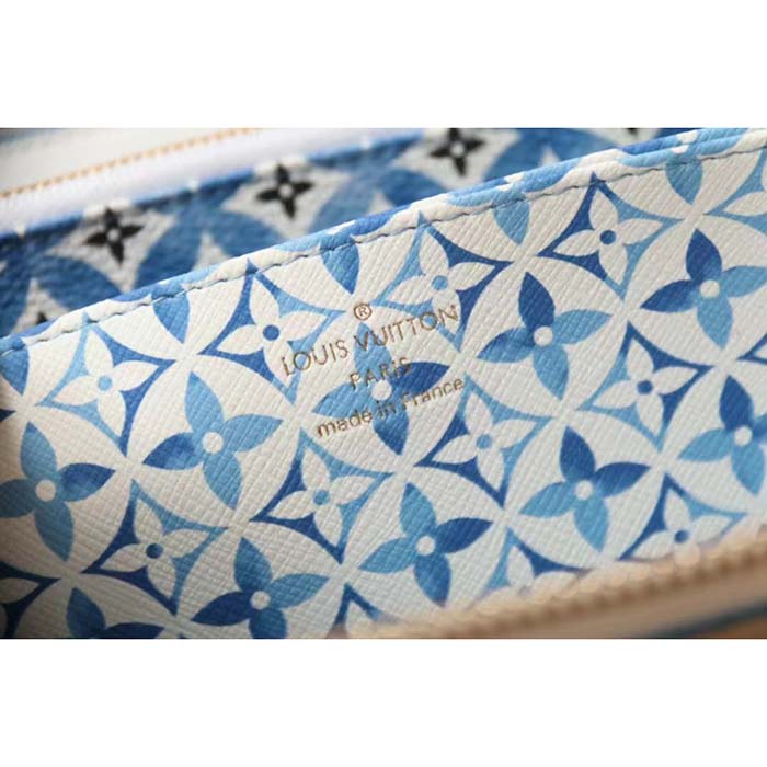 Louis Vuitton LV Unisex Zippy Wallet Blue Monogram Coated Canvas Zip Closure