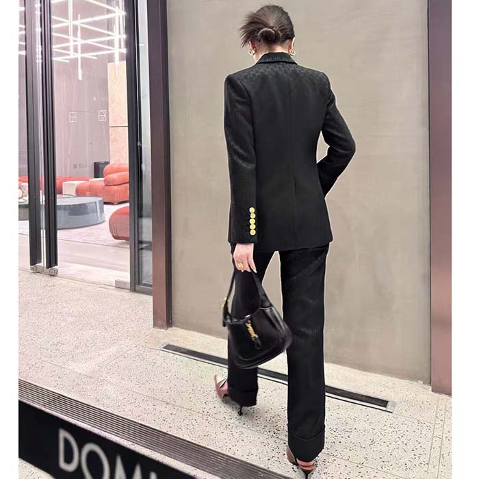 Gucci Women Light GG Canvas Single-Breasted Jacket Peak Lapel Flap Pockets