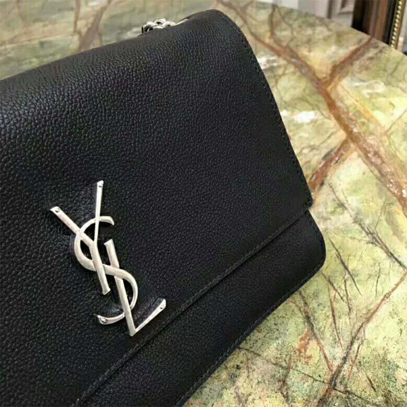 Saint Laurent YSL Women Sunset Medium in Grained Leather-Black