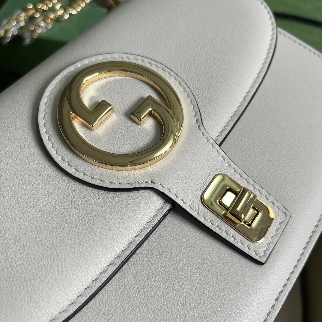Gucci Women GG Blondie Top-Handle Bag White Leather Round Interlocking G