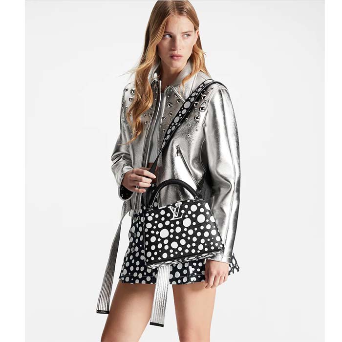 Louis Vuitton Women LV x YK Capucines BB Black White Taurillon Bull Calf Leather Infinity Dots Print