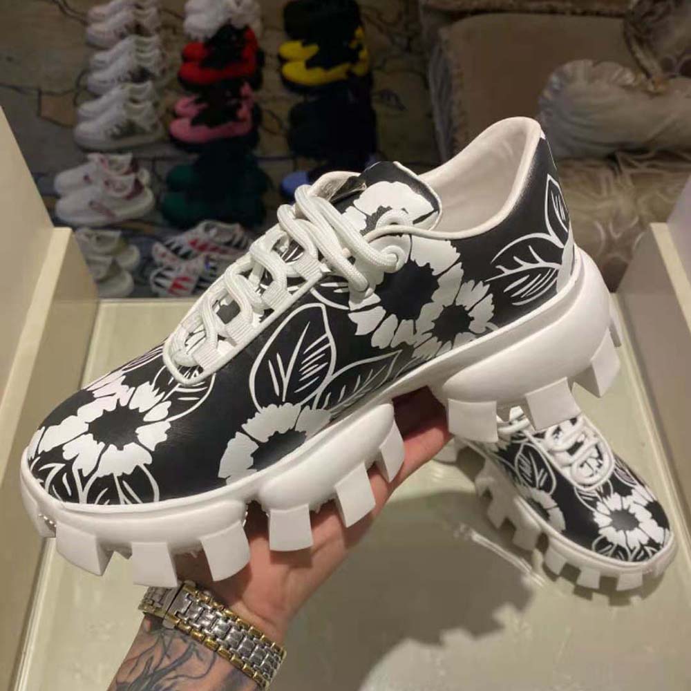 Prada Women Printed Nylon Sneakers-Black