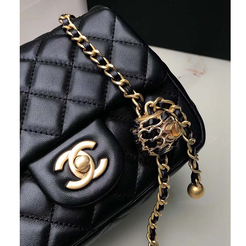 Chanel Women Mini Flap Bag Calfskin Gold-Tone Metal Ball Black