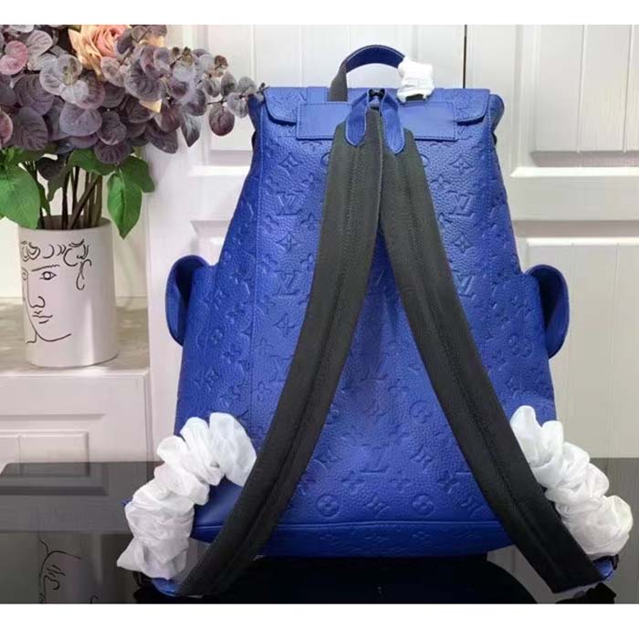 Louis Vuitton LV Unisex Christopher MM Backpack Racing Blue Embossed Taurillon Monogram Cowhide Leather
