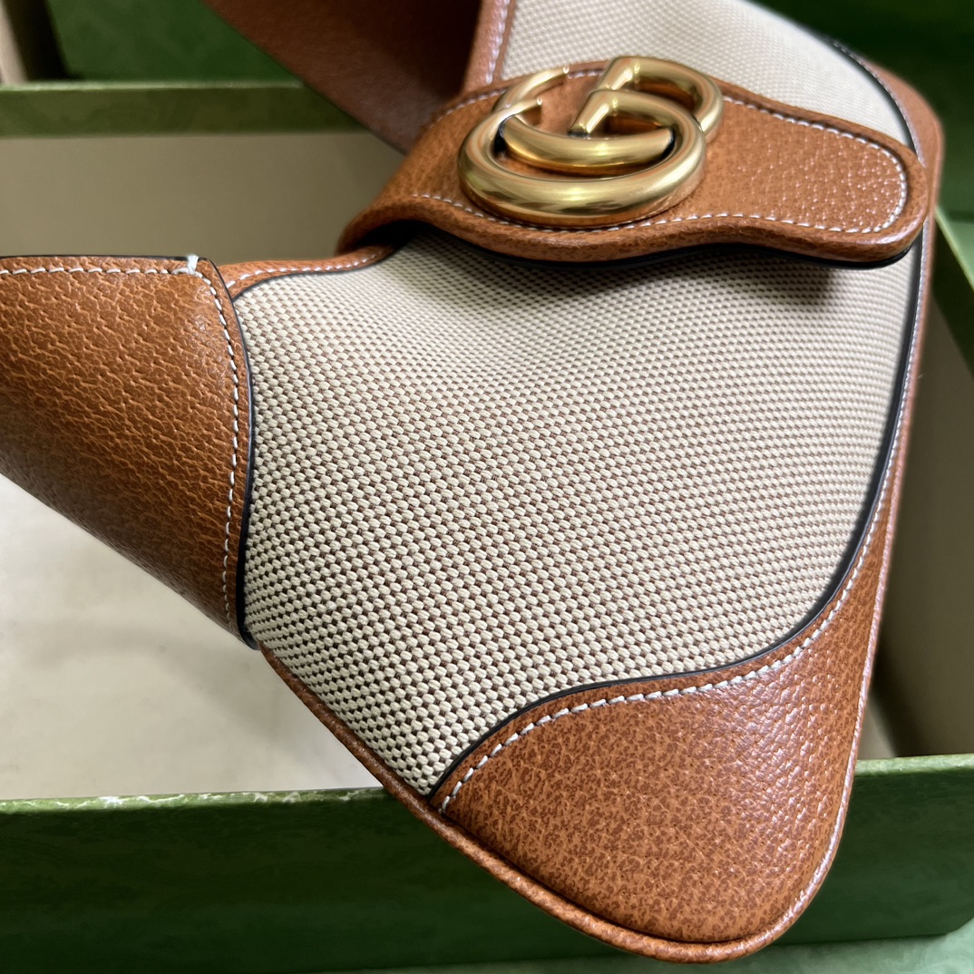 Gucci Women GG Aphrodite Small Shoulder Bag Beige Cotton Canvas Brown Leather