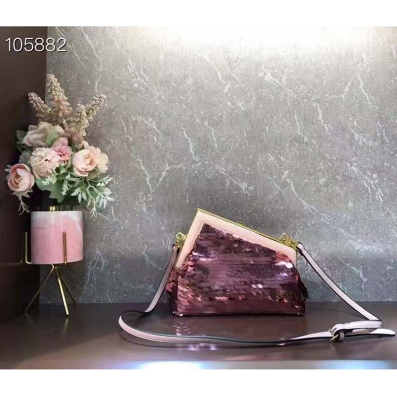 Fendi Women FF First Small Pink Sequinned Bag