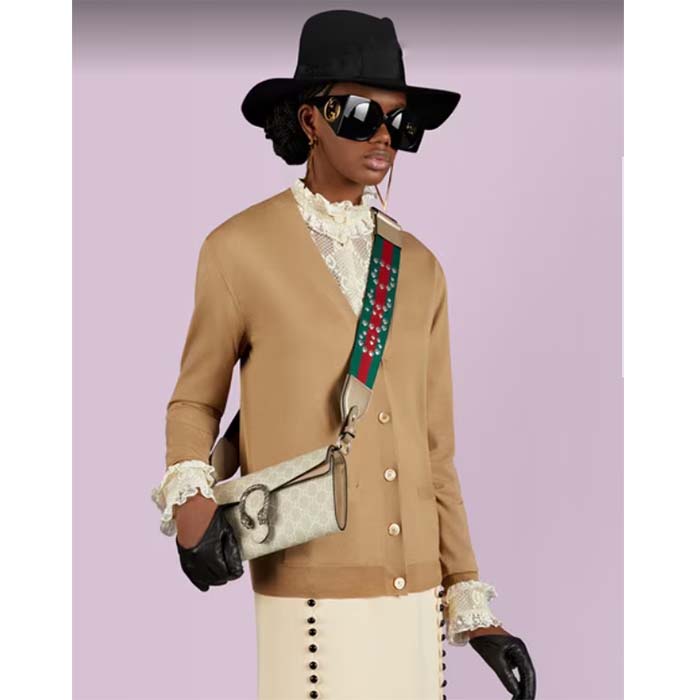 Gucci Women Dionysus Small Shoulder Bag Beige White GG Supreme Canvas