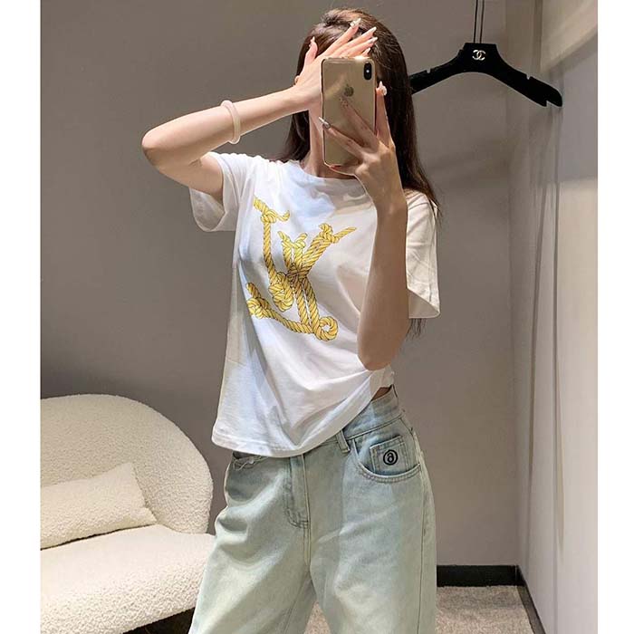 Louis Vuitton Women Nautical LV T-Shirt Cotton White 1AFMZ4