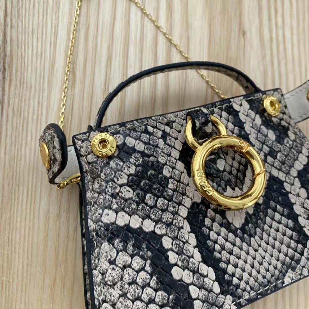 Fendi Women Nano Peekaboo Charm Brown Python Charm
