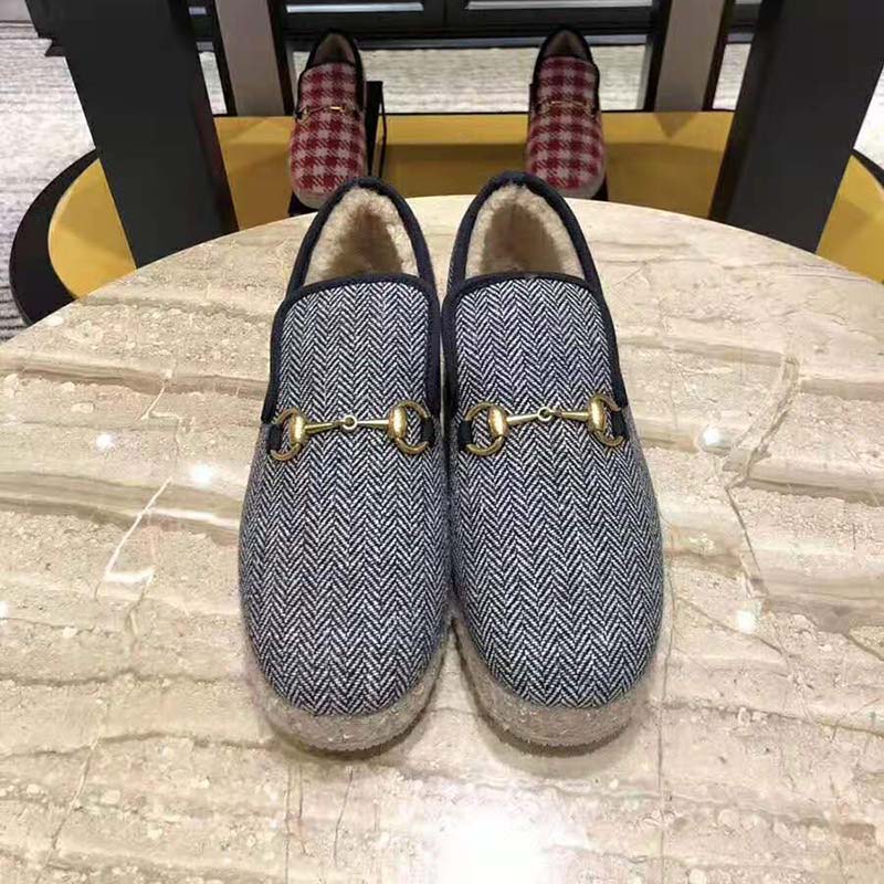 Gucci Unisex GG Herringbone Loafer in Blue and White Herringbone