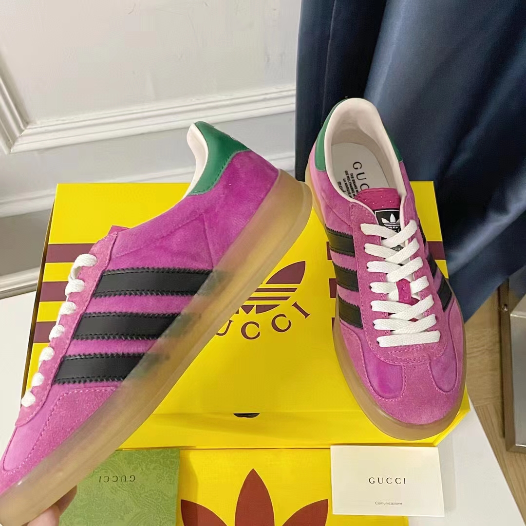 Gucci Unisex Adidas x Gucci Gazelle Sneaker Pink Suede Trefoil Embossed