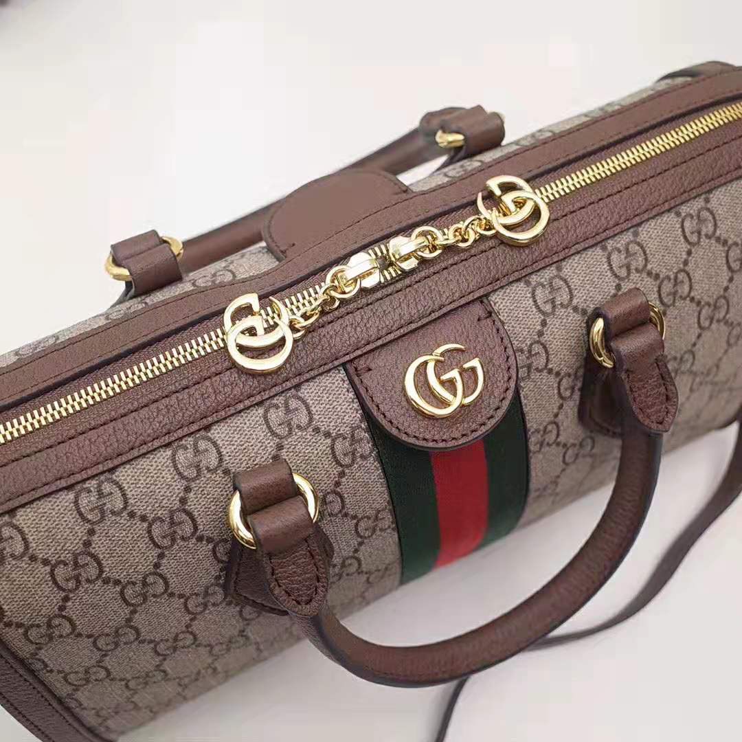 Gucci GG Women Ophidia GG Medium Top Handle Bag in Beige GG Supreme Canvas