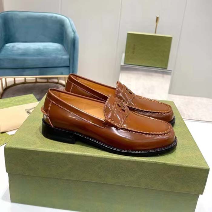 Gucci Unisex GG Interlocking G Cut-Out Loafer Cuir Leather Flat 1.5 CM Heel