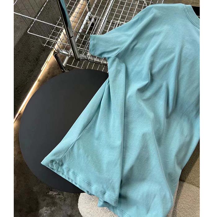 Gucci Women GG HA HA HA Cherry T-Shirt Light Blue Medium Cotton Jersey Crewneck