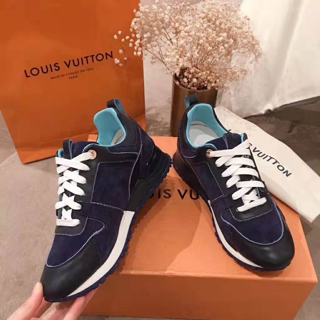 Louis Vuitton LV Women Run Away Sneaker in Suede Calf Leather-Navy