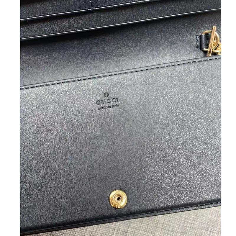 Gucci Women GG Wallet Chain Light Blue GG Leather Dark Blue Double G