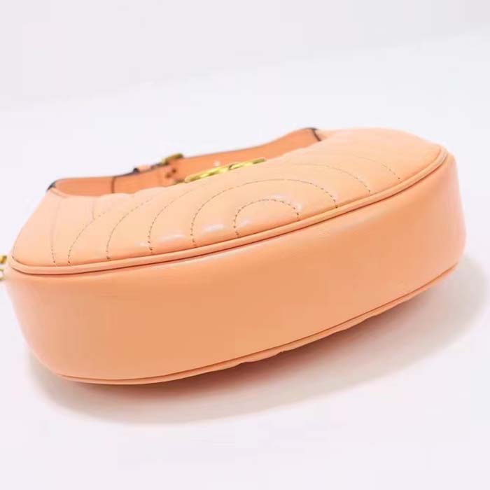 Gucci Women GG Marmont Matelassé Mini Bag Peach Matelassé Round Vertical Leather