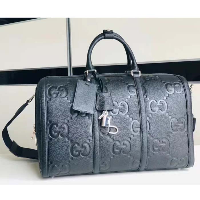Gucci GG Unisex Jumbo GG Small Duffle Bag Black Leather Zip Closure