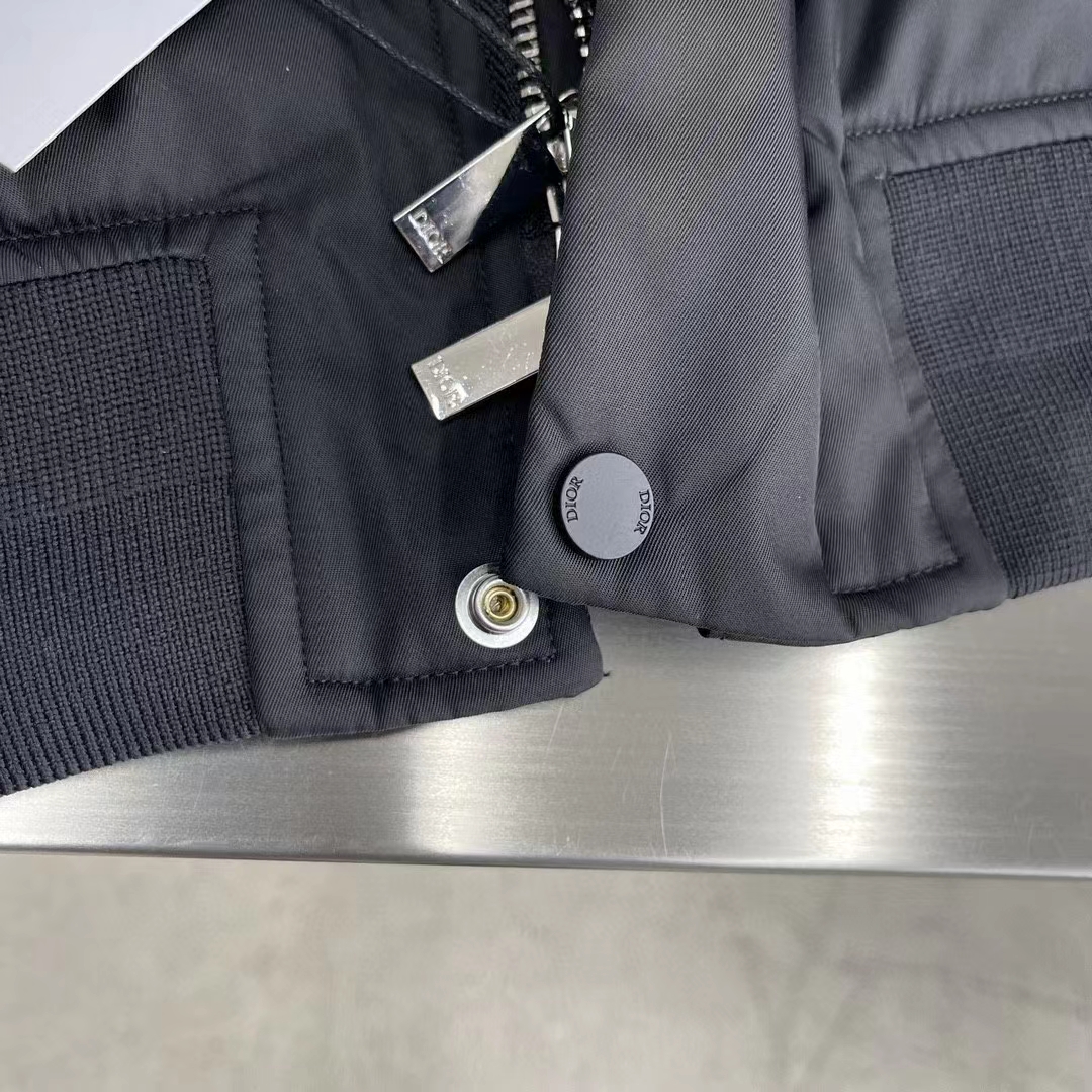 Dior Women CD Bomber Jacket Black Technical Twill Front Snap Closure Piped Side Pockets