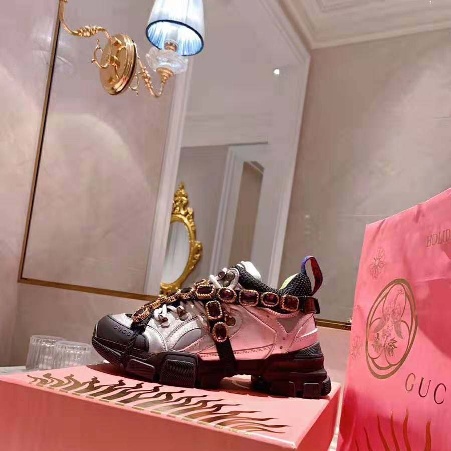 Gucci Women Flashtrek Sneaker with Removable Crystals 5.6cm Height-Silver