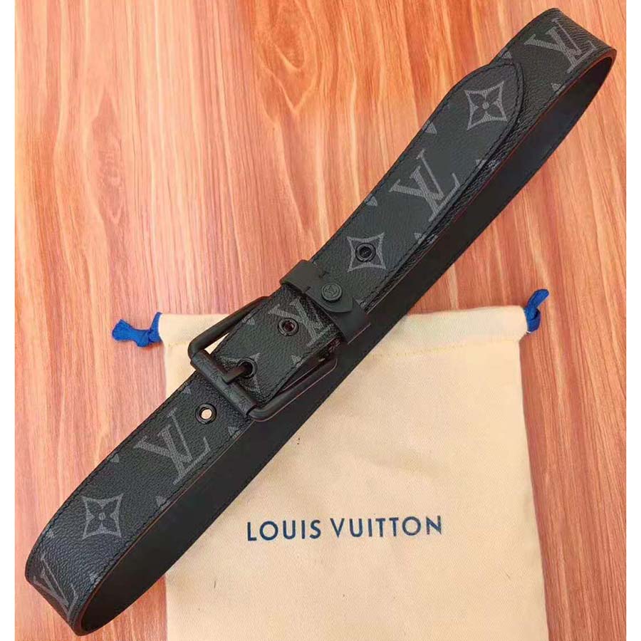 Louis Vuitton LV Unisex Voyager 35mm Belt in Monogram Eclipse Canvas-Grey
