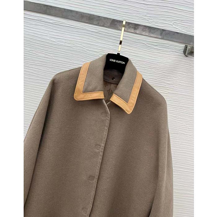 Louis Vuitton Women LV Removable Collar Double Face Coat Wool Silk Ficelle Foncée Brown Regular Fit