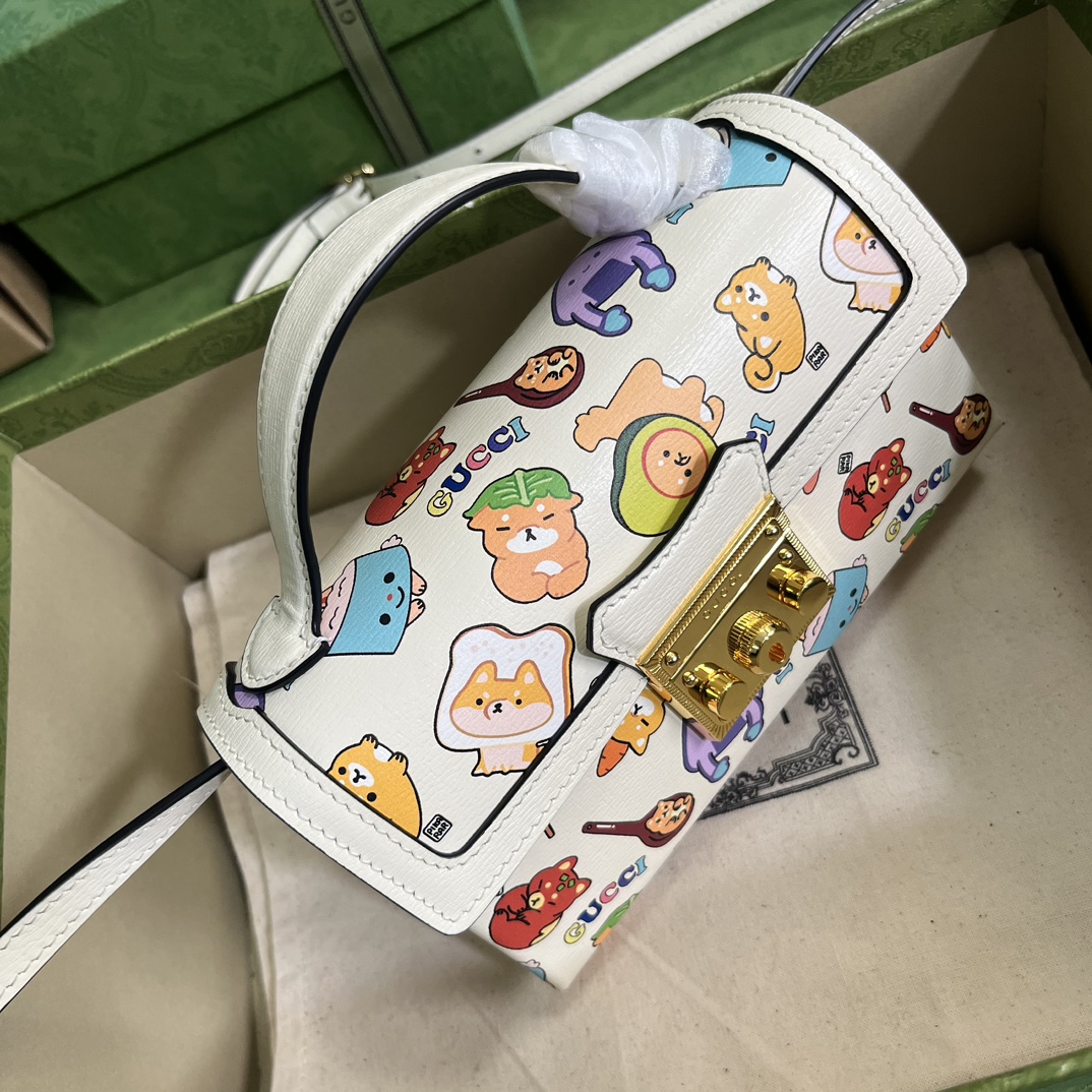 Gucci Unisex Animal Print Mini Bag Beige Ebony GG Supreme Canvas