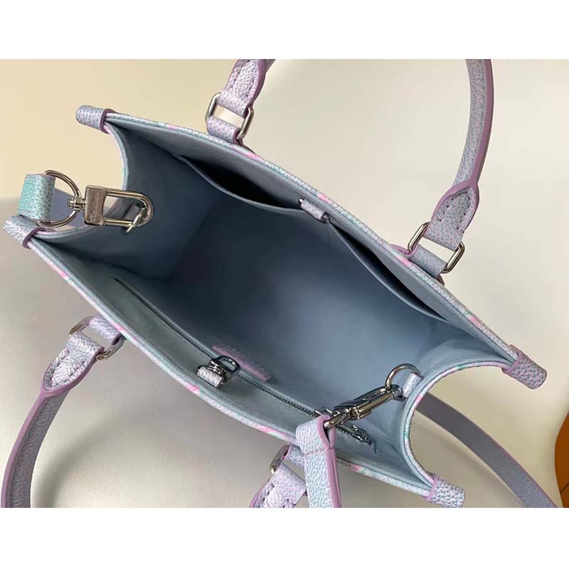 Louis Vuitton LV Women OnTheGo PM Tote Bag Purple Sprayed Embossed Grained Cowhide