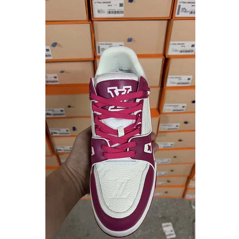 Louis Vuitton LV Unisex Trainer Sneaker Fuchsia Mix Materials Initials Monogram Flowers