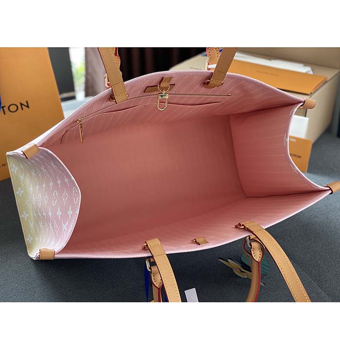 Louis Vuitton LV Women OnTheGo GM Tote Bag Pink Monogram Giant Coated Canvas Raffia