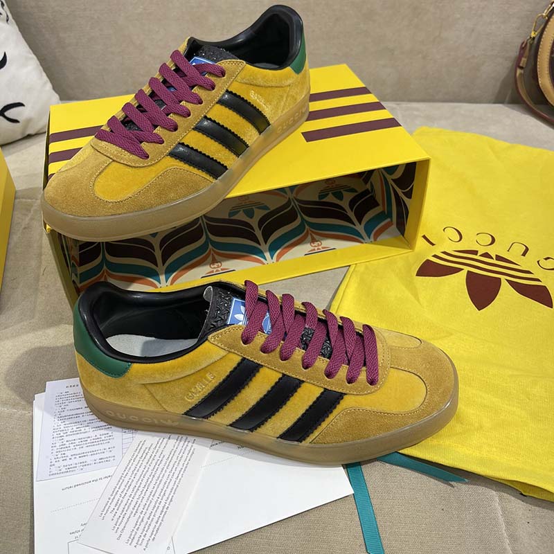 Gucci Unisex Adidas x Gucci Gazelle Sneaker Yellow Velvet Beige Suede Low Heel