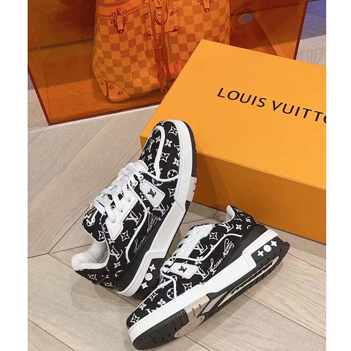 Louis Vuitton LV Unisex LV Trainer Sneaker Black Monogram Textile Rubber Outsole