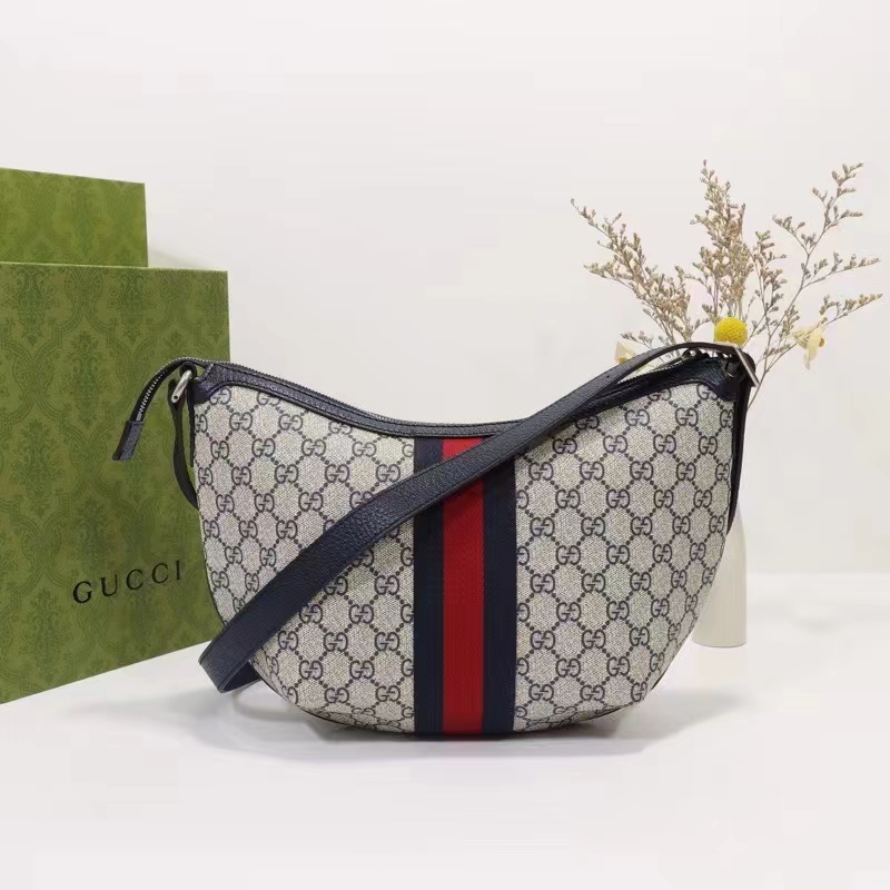 Gucci Unisex Ophidia GG Small Shoulder Bag Beige Blue GG Supreme Canvas