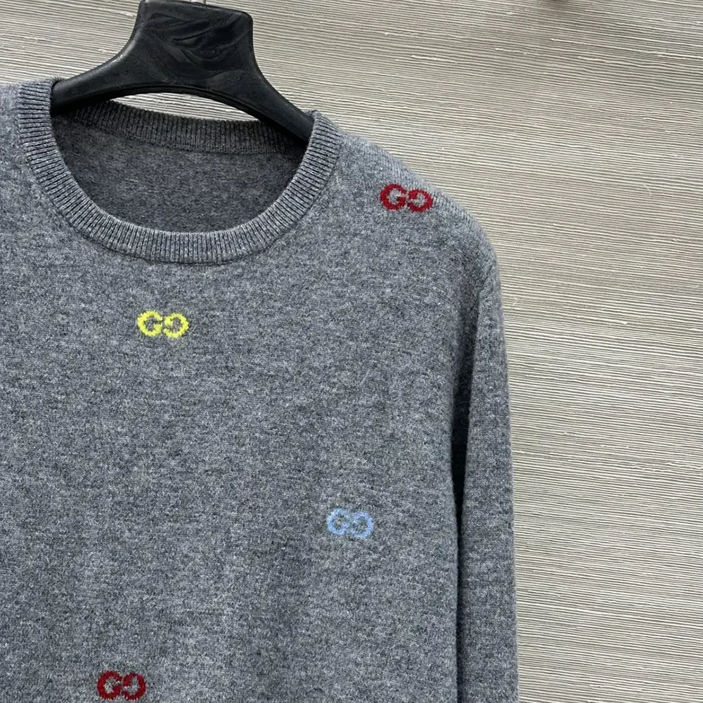 Gucci Men Fine Cashmere Sweater with Intarsia Grey 833668XKEYH