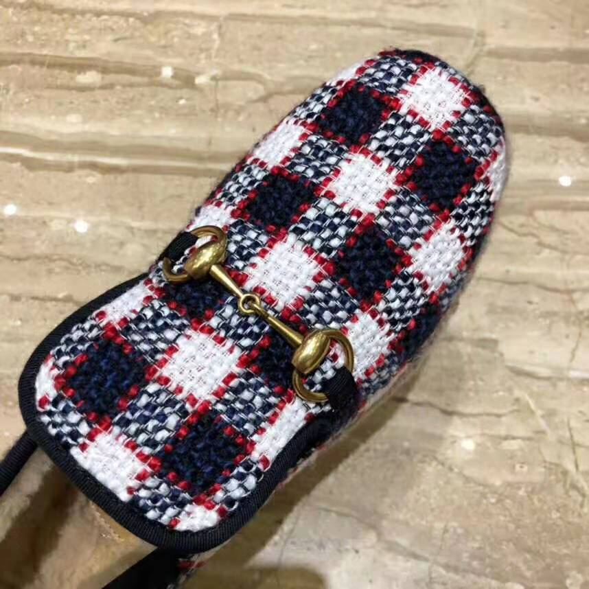 Gucci Unisex GG Check Tweed Loafer in Blue White and Red Check Tweed