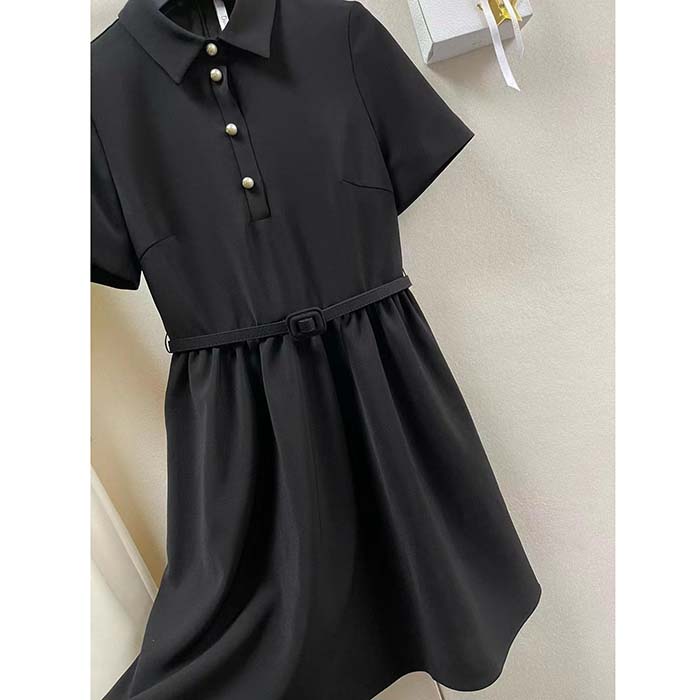 Dior Women CD Short Belted Shirt Dress Black Wool Silk