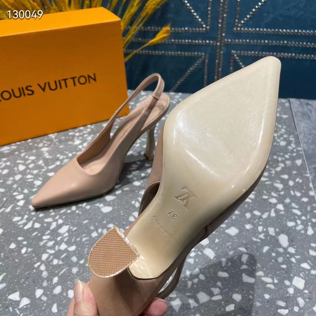 Louis Vuitton LV Women Sparkle Slingback Pump Nude Pink Calf Leather Elasticized 9.5 Cm Heel