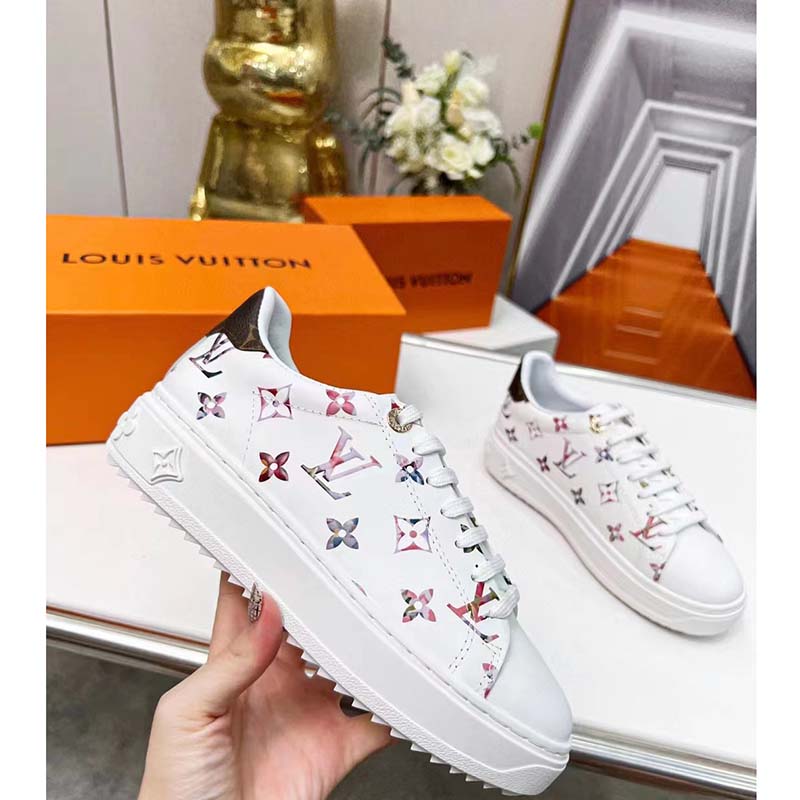 Louis Vuitton LV Unisex Time Out Sneaker White Monogram Embossed Lambskin