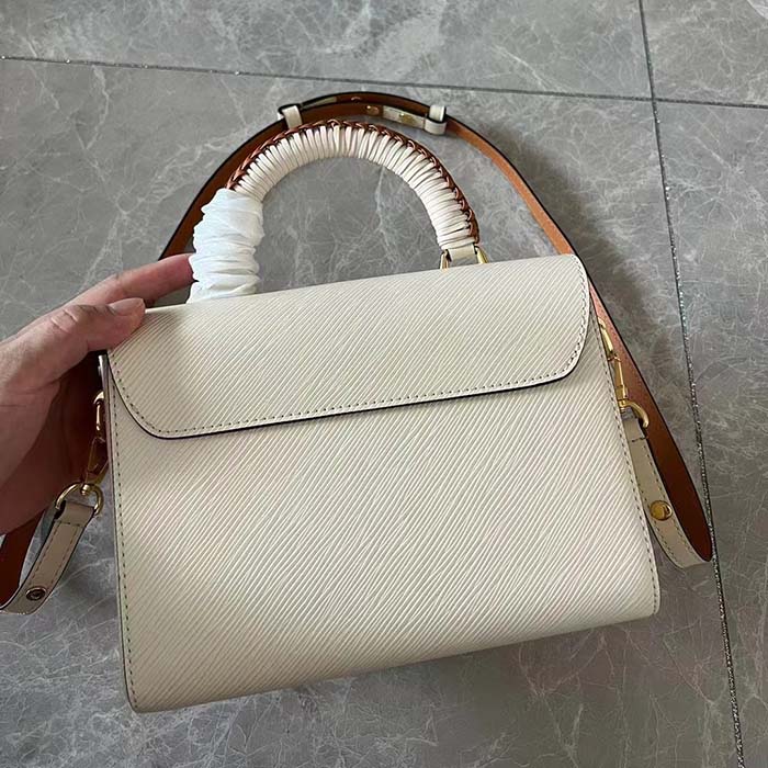 Louis Vuitton LV Women Twist MM Beige White Brown Grained Leather Cowhide